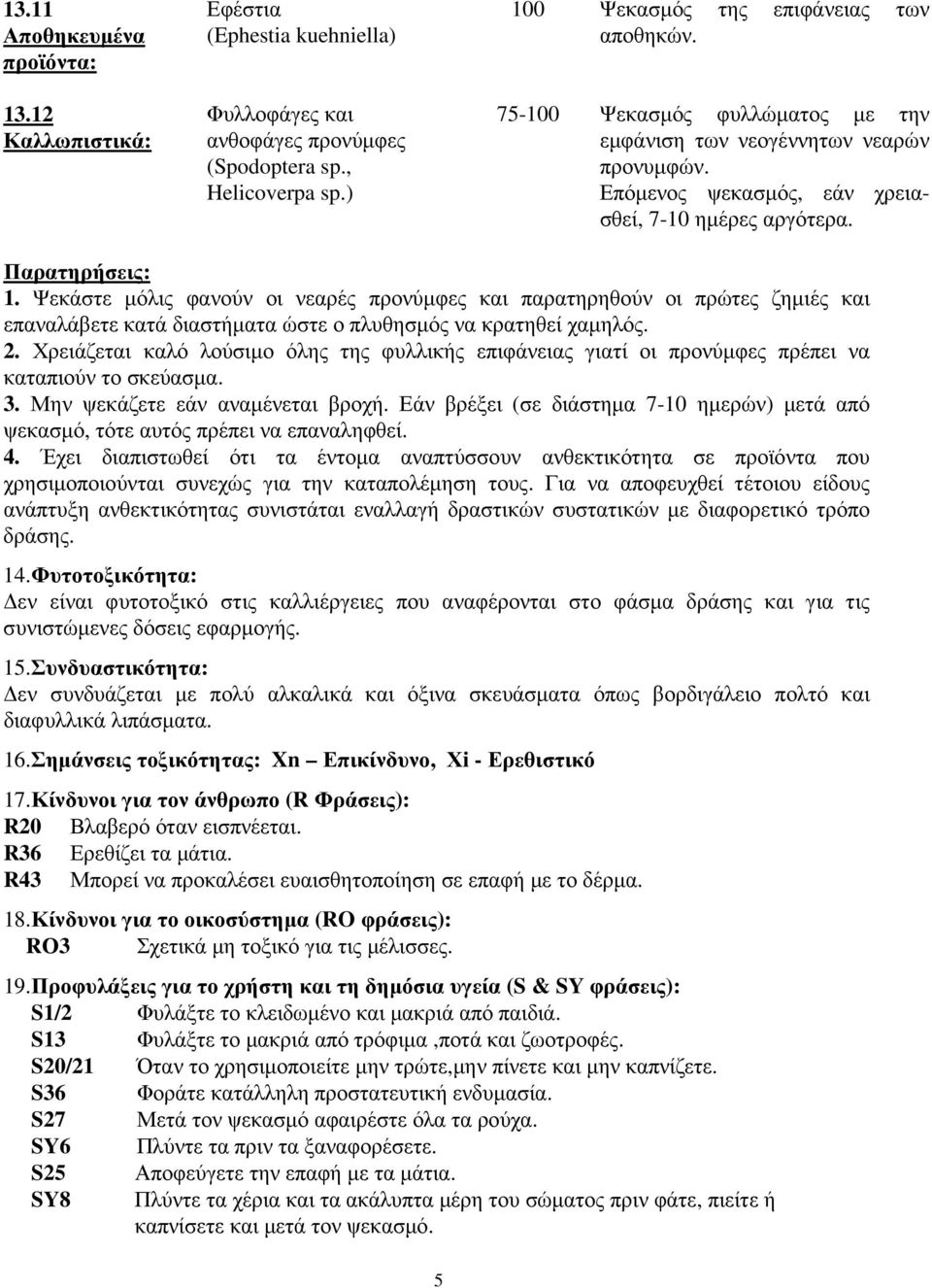 Ψεκάστε µόλις φανούν οι νεαρές προνύµφες και παρατηρηθούν οι πρώτες ζηµιές και επαναλάβετε κατά διαστήµατα ώστε ο πλυθησµός να κρατηθεί χαµηλός. 2.