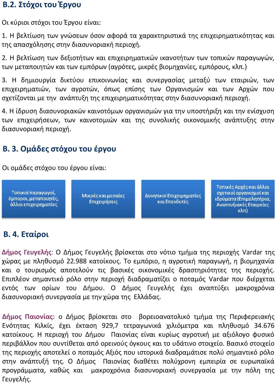 Η δημιουργία δικτύου επικοινωνίας και συνεργασίας μεταξύ των εταιριών, των επιχειρηματιών, των αγροτών, όπως επίσης των Οργανισμών και των Αρχών που σχετίζονται με την ανάπτυξη της