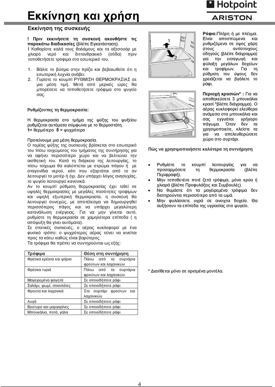 Βάλτε το βύσμα στην πρίζα και βεβαιωθείτε ότι η εσωτερική λυχνία ανάβει. 2. Γυρίστε το κουμπί ΡΥΘΜΙΣΗ ΘΕΡΜΟΚΡΑΣΙΑΣ σε μια μέση τιμή.