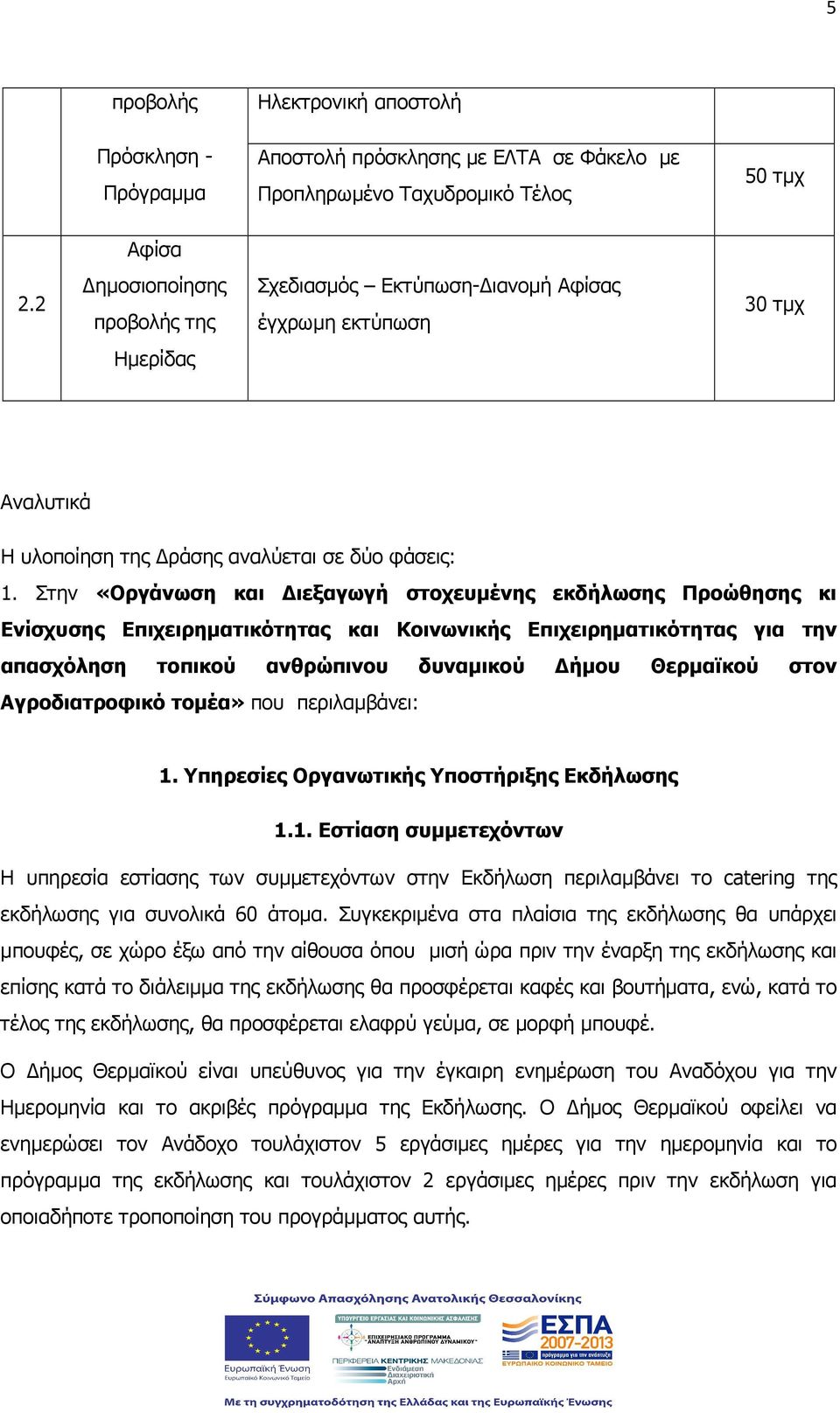 Στην «Οργάνωση και ιεξαγωγή στοχευµένης εκδήλωσης Προώθησης κι Ενίσχυσης Επιχειρηµατικότητας και Κοινωνικής Επιχειρηµατικότητας για την απασχόληση τοπικού ανθρώπινου δυναµικού ήµου Θερµαϊκού στον