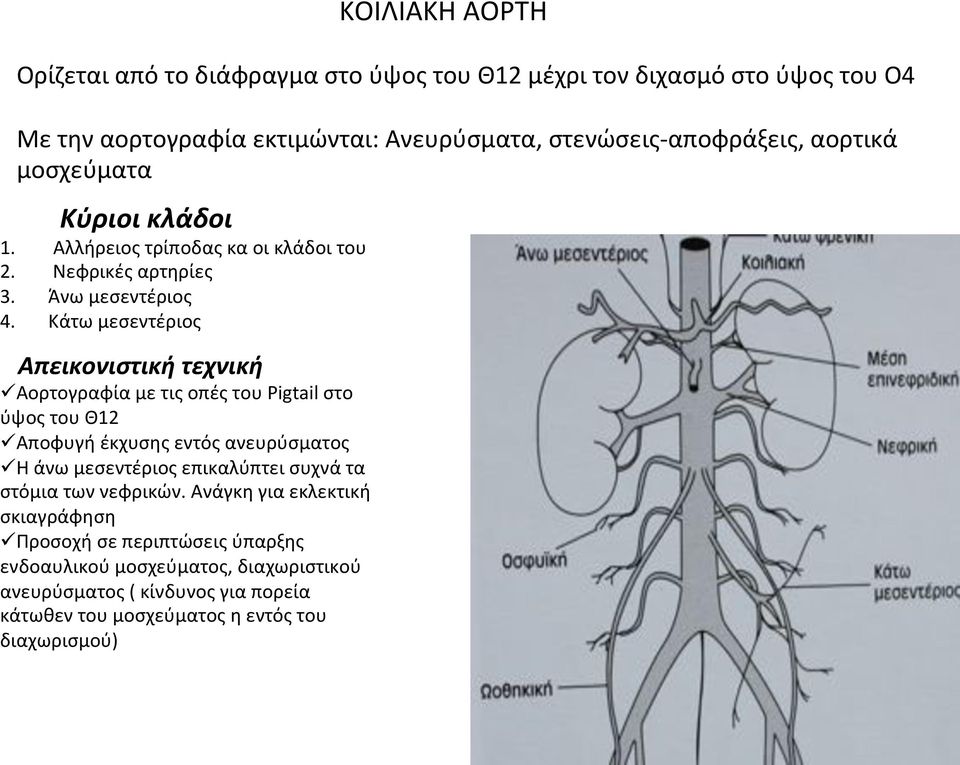 Κάτωμεσεντέριος Απεικονιστικήτεχνική ΑορτογραφίαμετιςοπέςτουPigtailστο ύψοςτουθ12 Αποφυγήέκχυσηςεντόςανευρύσματος