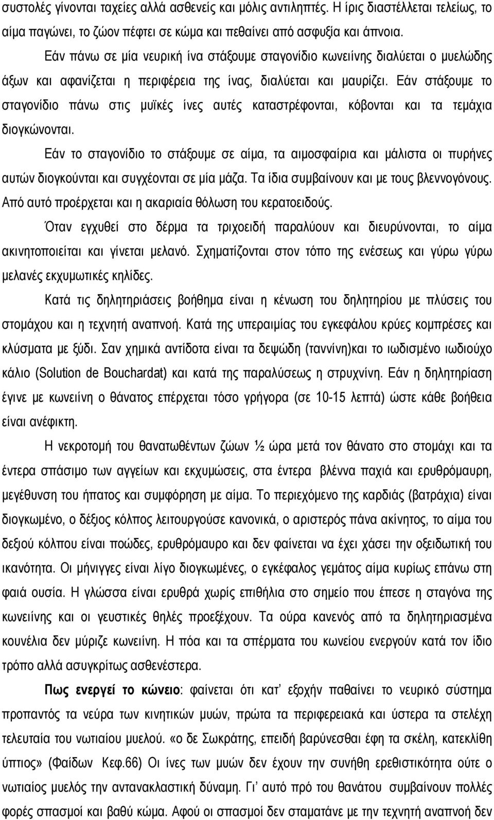 Εάν στάξουμε το σταγονίδιο πάνω στις μυϊκές ίνες αυτές καταστρέφονται, κόβονται και τα τεμάχια διογκώνονται.