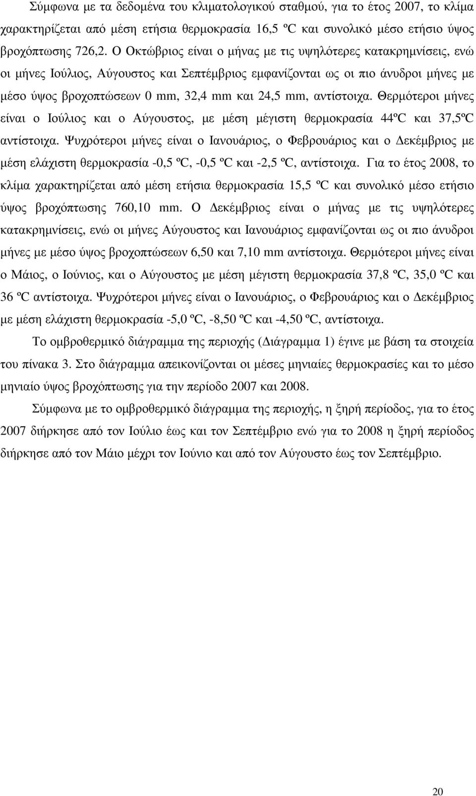 αντίστοιχα. Θερµότεροι µήνες είναι ο Ιούλιος και ο Αύγουστος, µε µέση µέγιστη θερµοκρασία 44ºC και 37,5ºC αντίστοιχα.