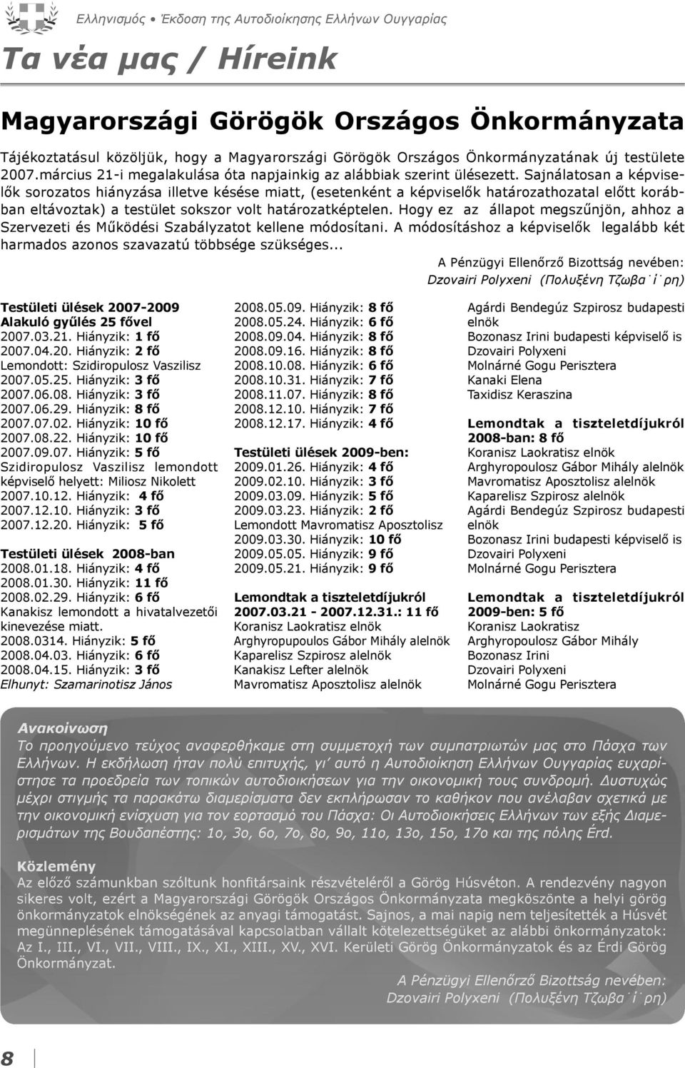 Sajnálatosan a képviselők sorozatos hiányzása illetve késése miatt, (esetenként a képviselők határozathozatal előtt korábban eltávoztak) a testület sokszor volt határozatképtelen.