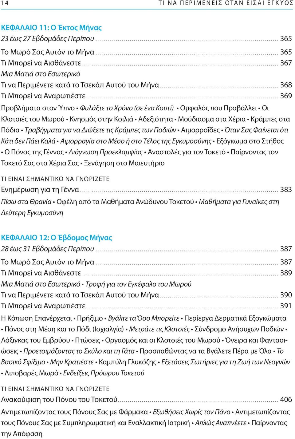 .. 369 Προβλήματα στον Ύπνο Φυλάξτε το Χρόνο (σε ένα Κουτί) Ομφαλός που Προβάλλει Οι Κλοτσιές του Μωρού Κνησμός στην Κοιλιά Αδεξιότητα Μούδιασμα στα Χέρια Κράμπες στα Πόδια Τραβήγματα για να Διώξετε