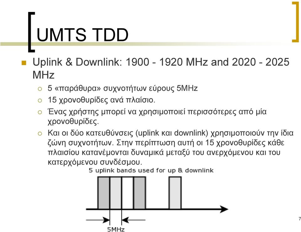 Και οι δύο κατευθύνσεις (uplink και downlink) χρησιμοποιούν την ίδια ζώνη συχνοτήτων.