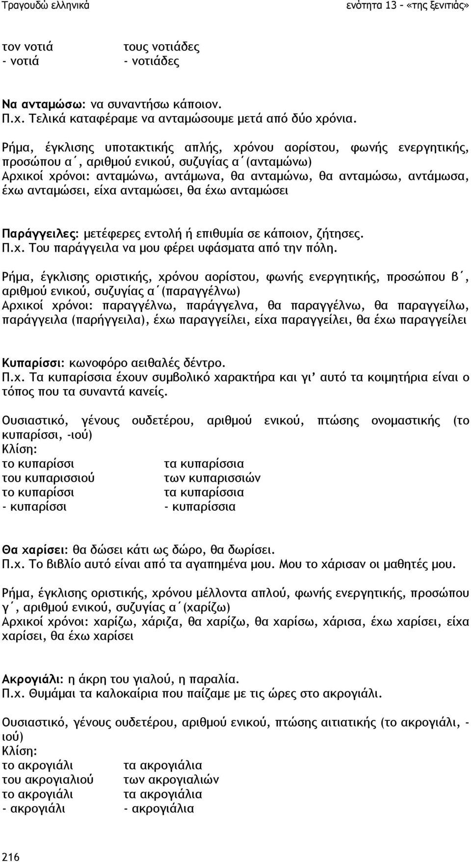 ανταµώσει, είχα ανταµώσει, θα έχω ανταµώσει Παράγγειλες: µετέφερες εντολή ή επιθυµία σε κάποιον, ζήτησες. Π.χ. Του παράγγειλα να µου φέρει υφάσµατα από την πόλη.