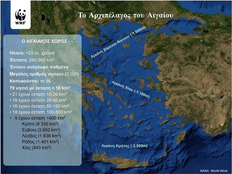 000) Κατοικούνται: τα 96 79 νησιά µε έκταση > 10 km 2 21 έχουν έκταση 10-20 km 2 19 έχουν έκταση 20-50 km 2 16 έχουν