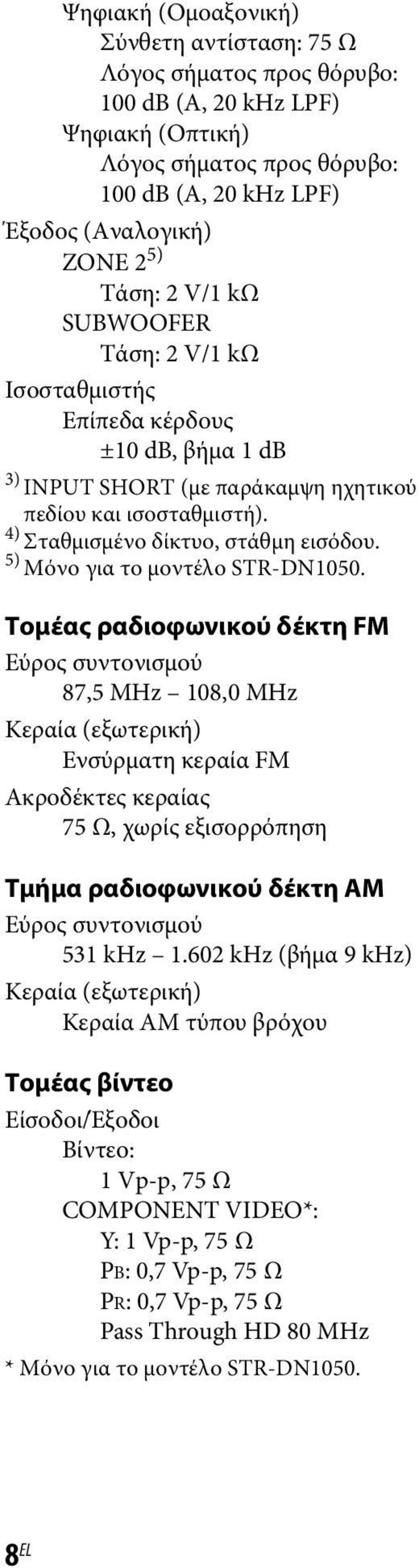 5) Μόνο για το μοντέλο STR-DN1050.