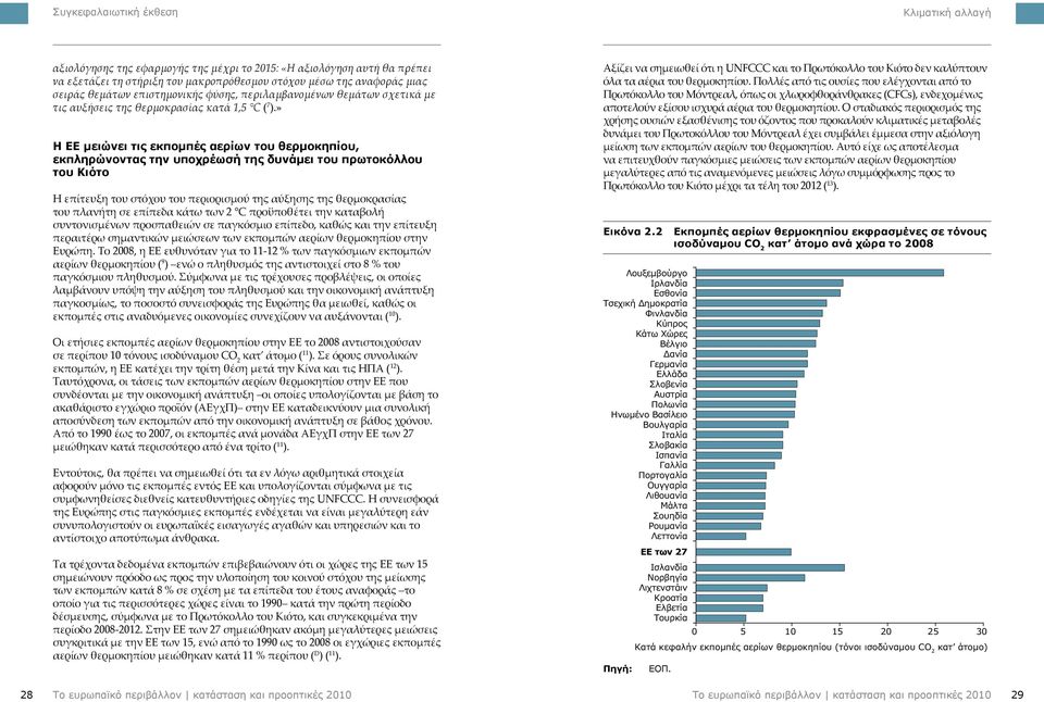 » Η ΕΕ μειώνει τις εκπομπές αερίων του θερμοκηπίου, εκπληρώνοντας την υποχρέωσή της δυνάμει του πρωτοκόλλου του Κιότο Η επίτευξη του στόχου του περιορισμού της αύξησης της θερμοκρασίας του πλανήτη σε