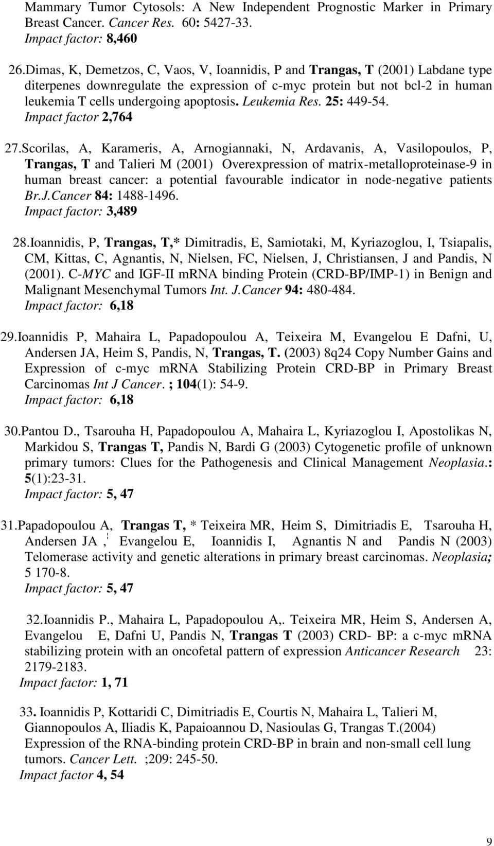 Leukemia Res. 25: 449-54. Impact factor 2,764 27.