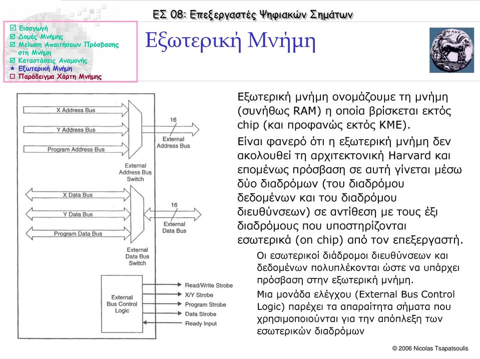 του διαδρόµου διευθύνσεων) σε αντίθεση µε τουςέξι διαδρόµους που υποστηρίζονται εσωτερικά (on chip) από τον επεξεργαστή.