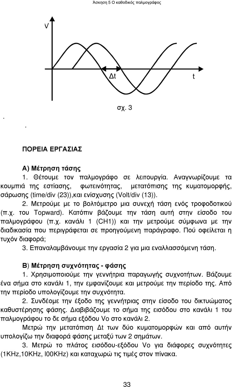 χ. του Topward). Κατόπιν βάζουµε την τάση αυτή στην είσοδο του παλµογράφου (π.χ. κανάλι (CH)) και την µετρούµε σύµφωνα µε την διαδικασία που περιγράφεται σε προηγούµενη παράγραφο.