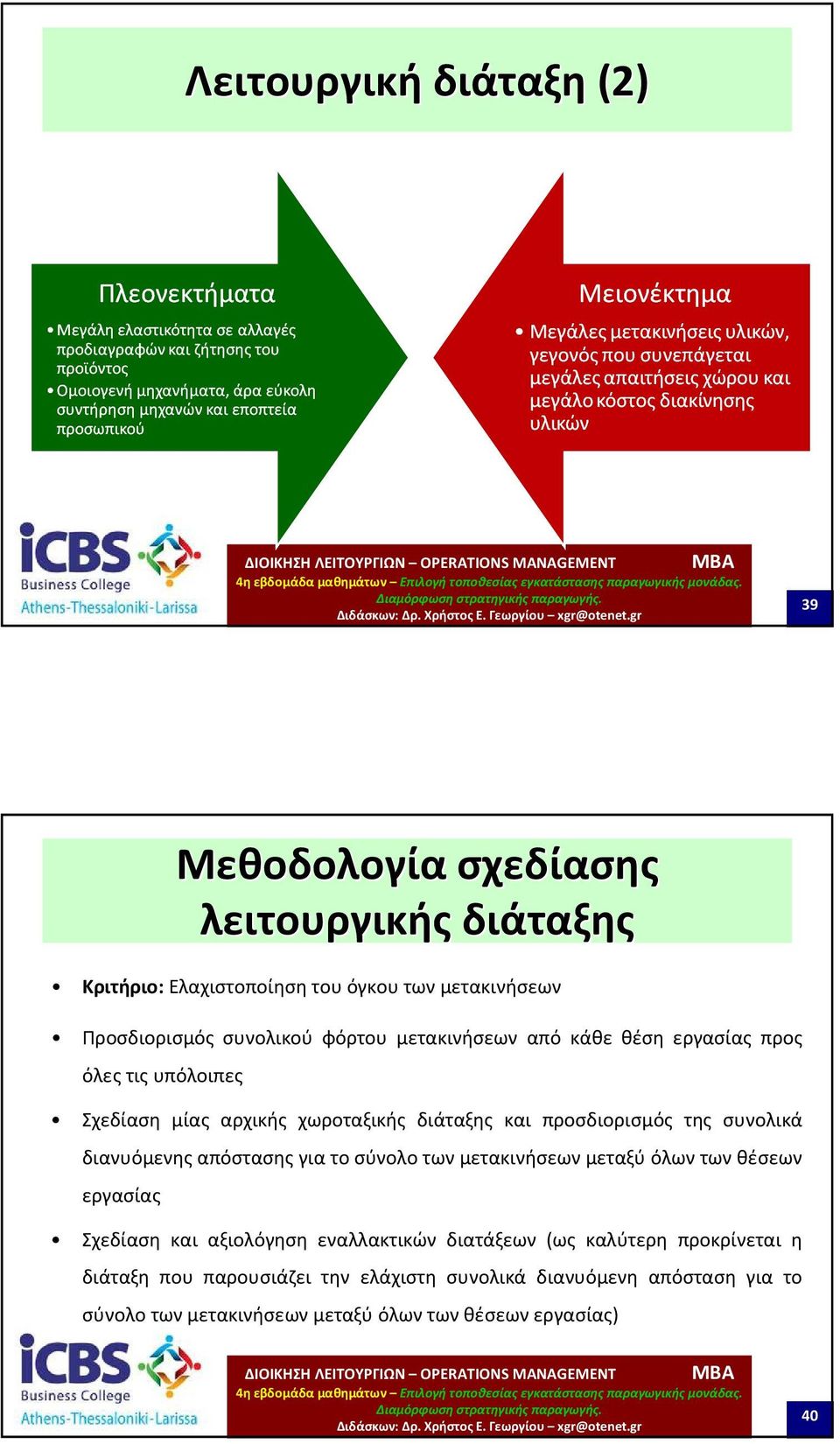 συνολικά διανυόμενης απόστασης για το σύνολο των μετακινήσεων μεταξύ όλων των θέσεων εργασίας Σχεδίαση και αξιολόγηση εναλλακτικών διατάξεων (ως