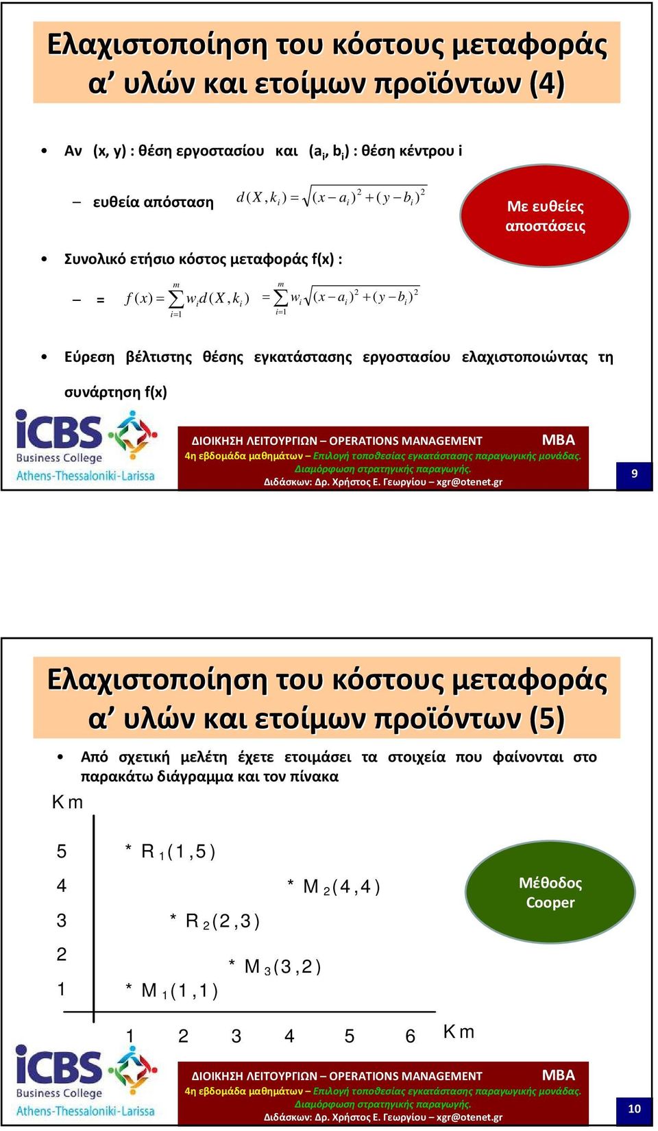 εγκατάστασης εργοστασίου ελαχιστοποιώντας τη συνάρτησηf(x) 9 Ελαχιστοποίηση του κόστους μεταφοράς α υλών και ετοίμων προϊόντων (5) Από σχετική μελέτη έχετε ετοιμάσει
