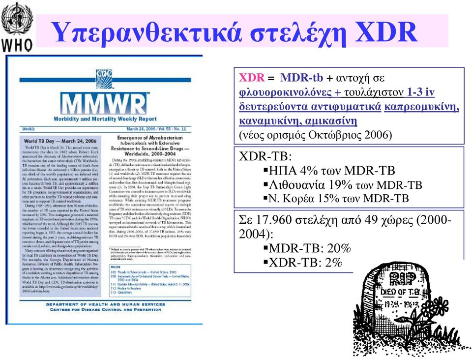 (λένο νξηζκόο Οθηώβξηνο 2006) XDR-TB: ΗΠΑ 4% ησλ MDR-TB Ληζνπαλία 19% ησλ MDR-TB