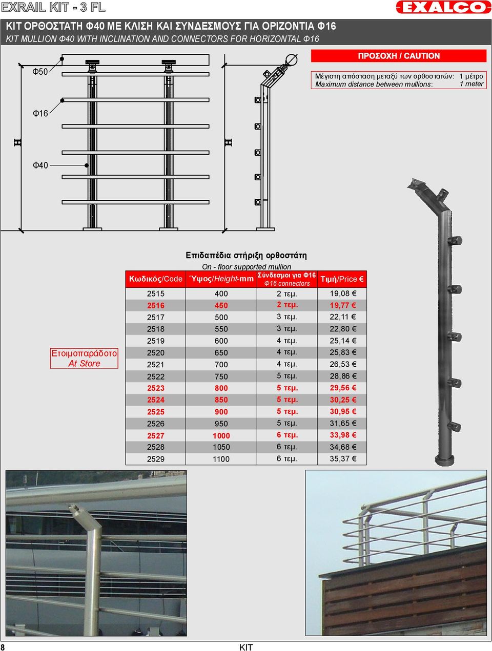 Επιδαπέδια στήριξη ορθοστάτη On -floor supported mullion Ύψος/ Height-mm 400 450 500 550 600 650 700 750 800 850 900 950 1000 1050 1100 Σύνδεσμοι για Φ16 Φ16 connectors 2