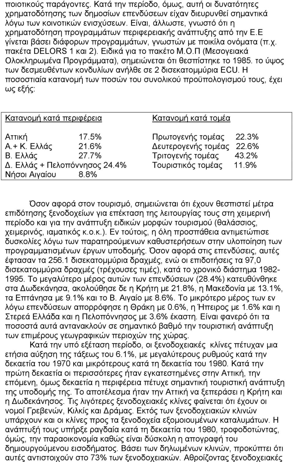 Ειδικά για το πακέτο Μ.Ο.Π (Μεσογειακά Ολοκληρωµένα Προγράµµατα), σηµειώνεται ότι θεσπίστηκε το 1985. το ύψος των δεσµευθέντων κονδυλίων ανήλθε σε 2 δισεκατοµµύρια ECU.