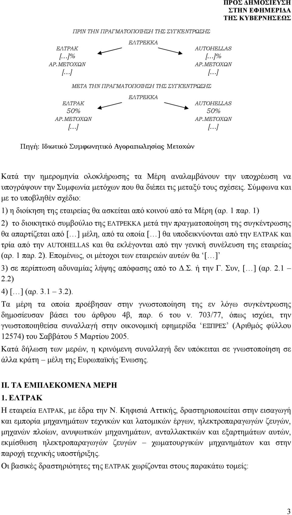 Σύμφωνα και με το υποβληθέν σχέδιο: 1) η διοίκηση της εταιρείας θα ασκείται από κοινού από τα Μέρη (αρ. 1 παρ.