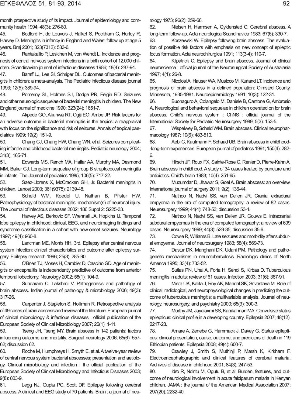 Rantakallio P, Leskinen M, von Wendt L. Incidence and prognosis of central nervous system infections in a birth cohort of 12,000 children.