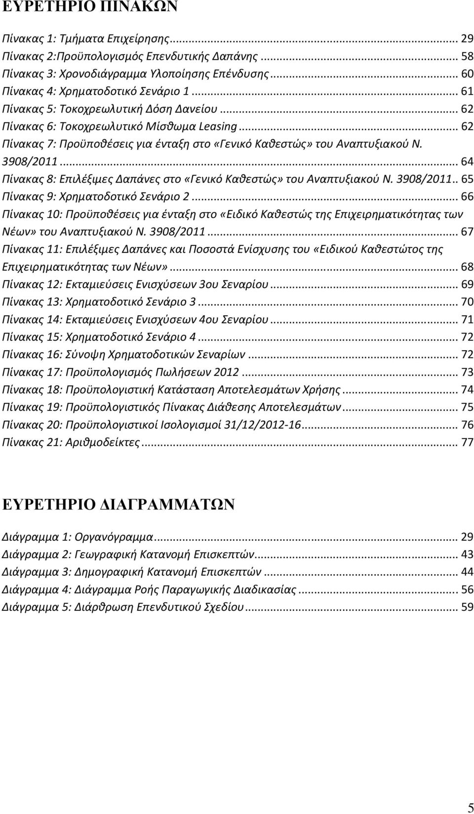 .. 64 Πίνακας 8: Επιλέξιμες Δαπάνες στο «Γενικό Καθεστώς» του Αναπτυξιακού Ν. 3908/2011.. 65 Πίνακας 9: Χρηματοδοτικό Σενάριο 2.