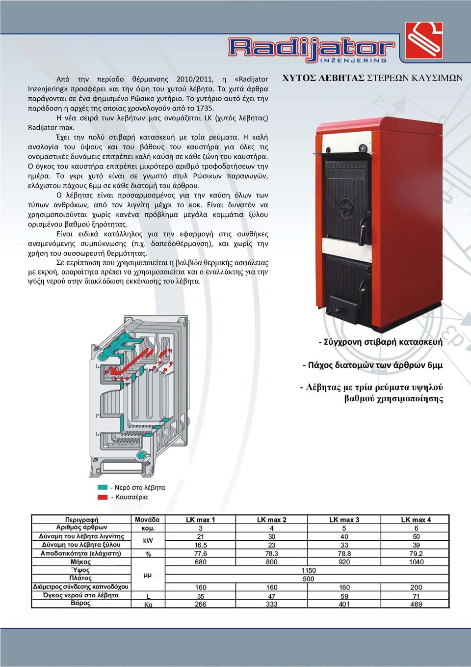 Η καλή αναλογία του ύψους και του βάθους του καυστήρα για όλες τις ονομαστικές δυνάμεις επιτρέπει καλή καύση σε κάθε ζώνη του καυστήρα.
