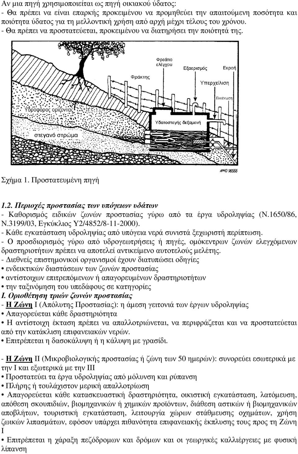 Περιοχές προστασίας των υπόγειων υδάτων - Καθορισµός ειδικών ζωνών προστασίας γύρω από τα έργα υδροληψίας (Ν.1650/86, Ν.3199/03, Εγκύκλιος Υ2/4852/8-11-2000).