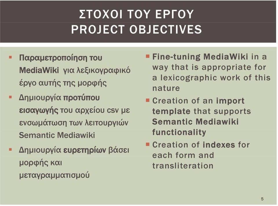 και μεταγραμματισμού Fine-tuning MediaWiki in a way that is appropriate for a lexicographic work of this nature Creation