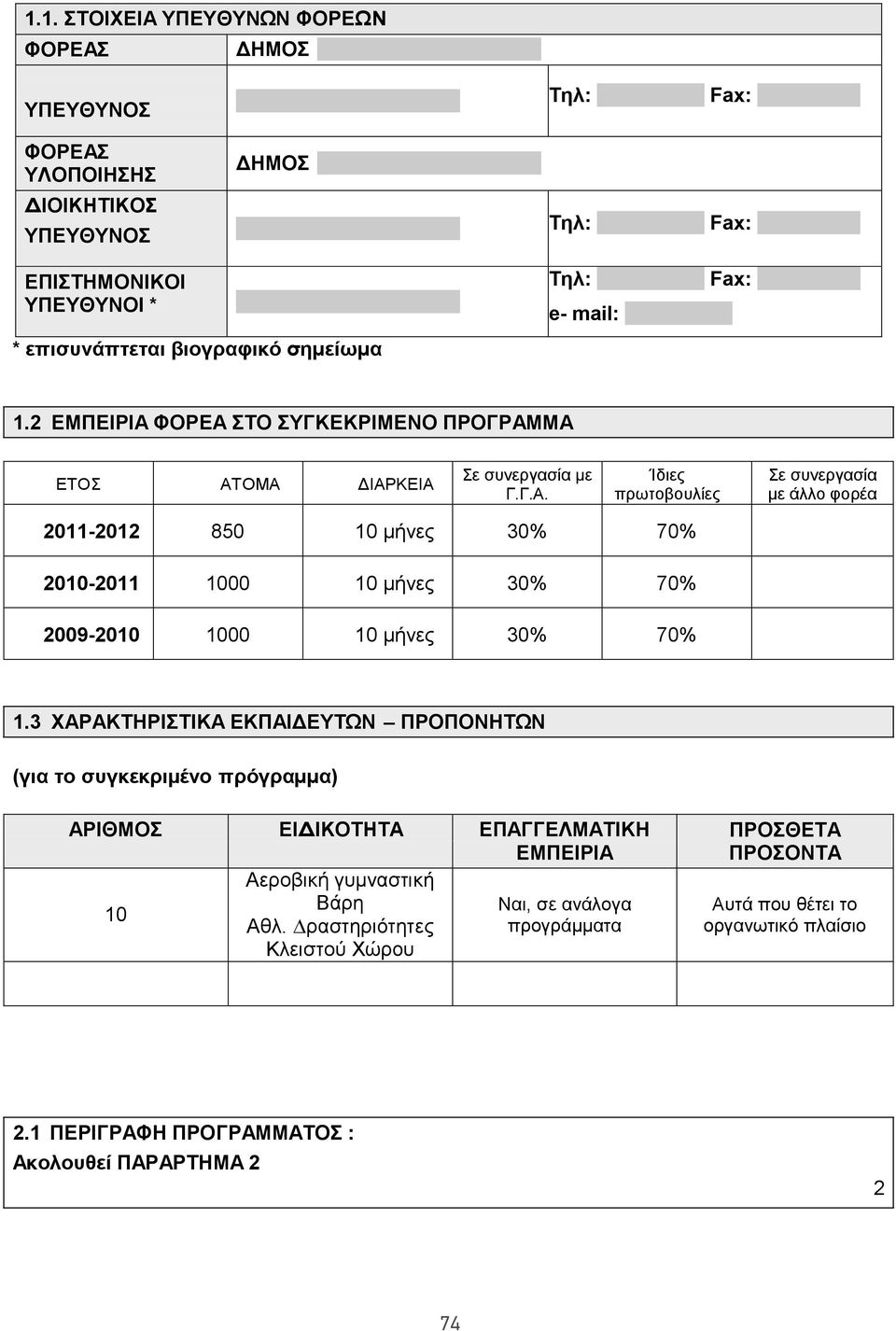 2 ΕΜΠΕΙΡΙΑ ΦΟΡΕΑ ΣΤΟ ΣΥΓΚΕΚΡΙΜΕΝΟ ΠΡΟΓΡΑΜΜΑ ΕΤΟΣ ΑΤΟΜΑ ΔΙΑΡΚΕΙΑ Σε συνεργασία µε Γ.Γ.Α. Ίδιες πρωτοβουλίες Σε συνεργασία µε άλλο φορέα 2011-2012 850 10 µήνες 30% 70% 2010-2011 1000 10 µήνες 30% 70% 2009-2010 1000 10 µήνες 30% 70% 1.