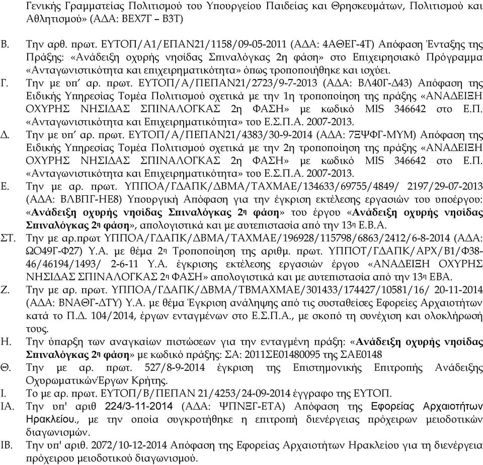 τροποποιήθηκε και ισχύει. Γ. Την με υπ αρ. πρωτ.