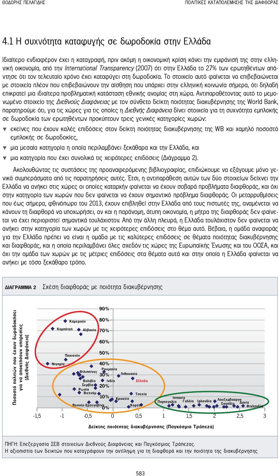 Transparency (2007) ότι στην Ελλάδα το 27% των ερωτηθέντων απάντησε ότι τον τελευταίο χρόνο έχει καταφύγει στη δωροδοκία.