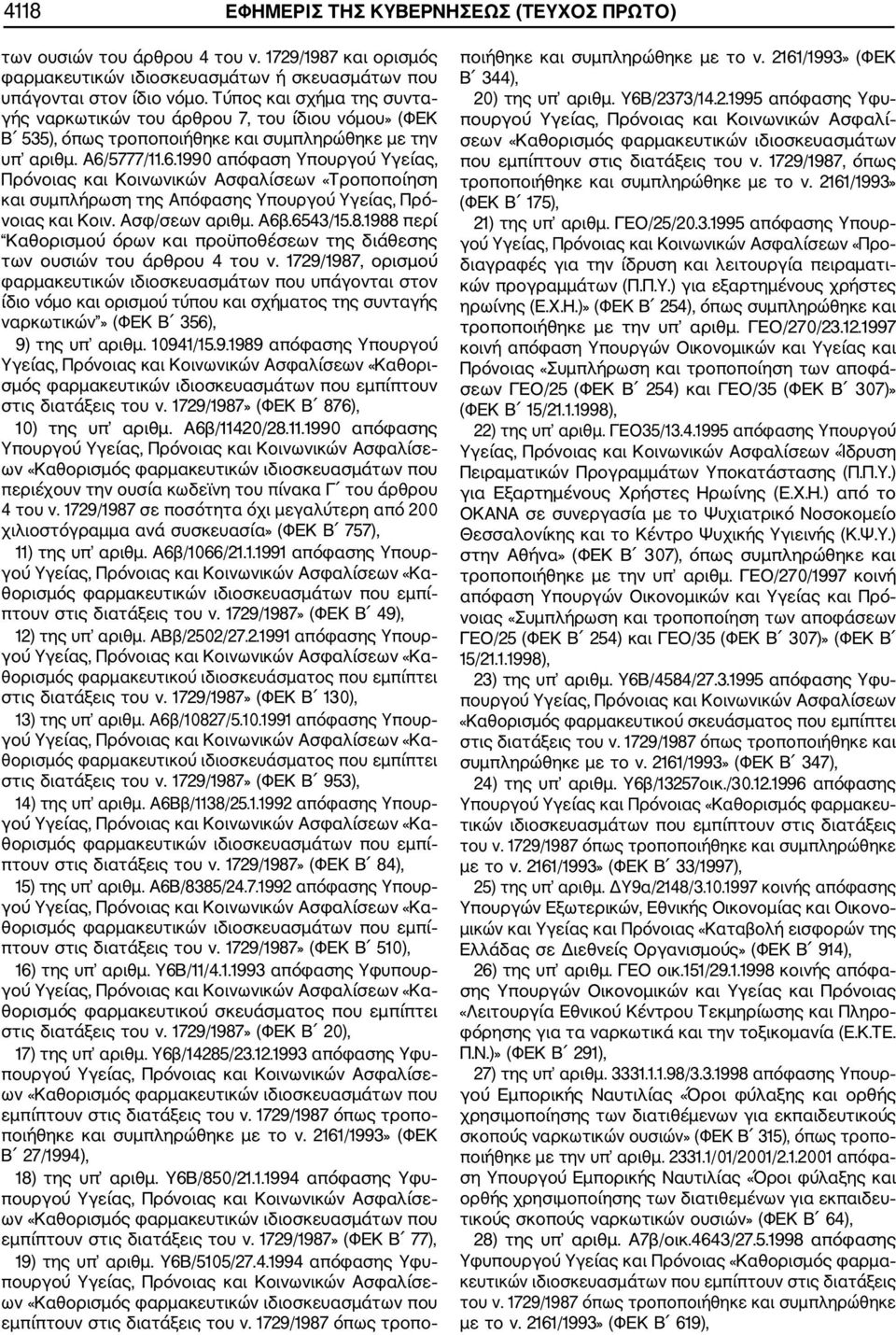 5777/11.6.1990 απόφαση Υπουργού Υγείας, Πρόνοιας και Κοινωνικών Ασφαλίσεων «Τροποποίηση και συμπλήρωση της Απόφασης Υπουργού Υγείας, Πρό νοιας και Κοιν. Ασφ/σεων αριθμ. Α6β.6543/15.8.