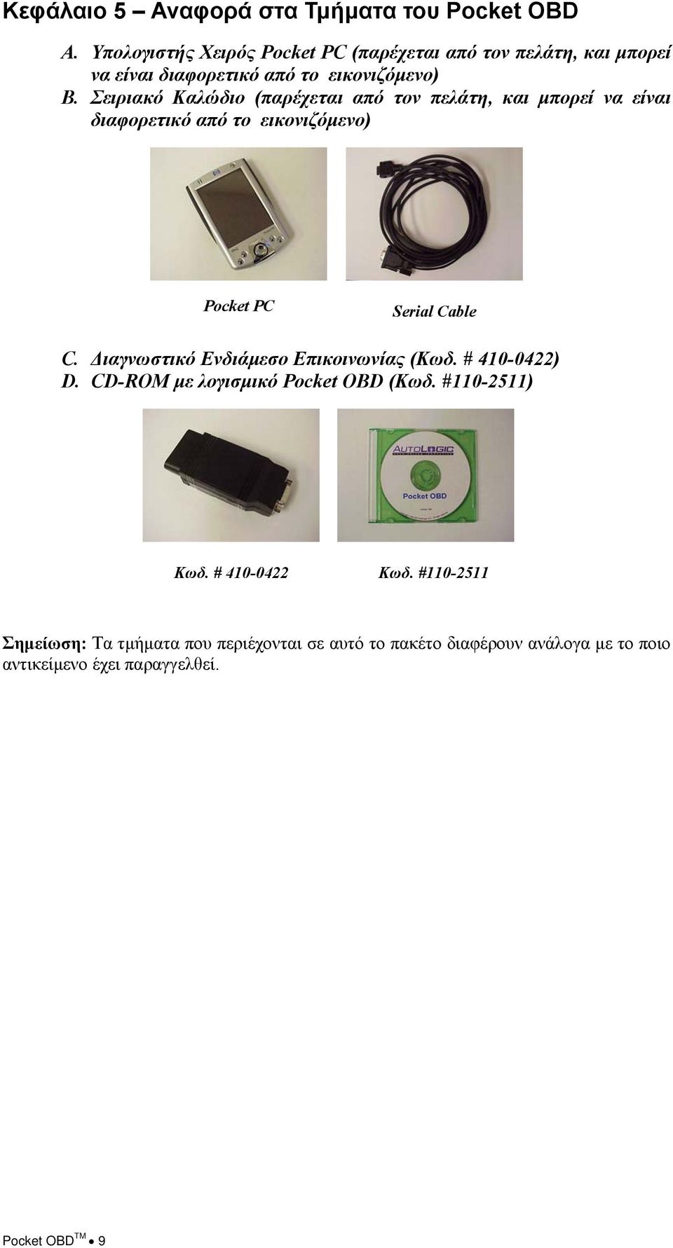Σειριακό Καλώδιο (παρέχεται από τον πελάτη, και µπορεί να είναι διαφορετικό από το εικονιζόµενο) Pocket PC Serial Cable C.