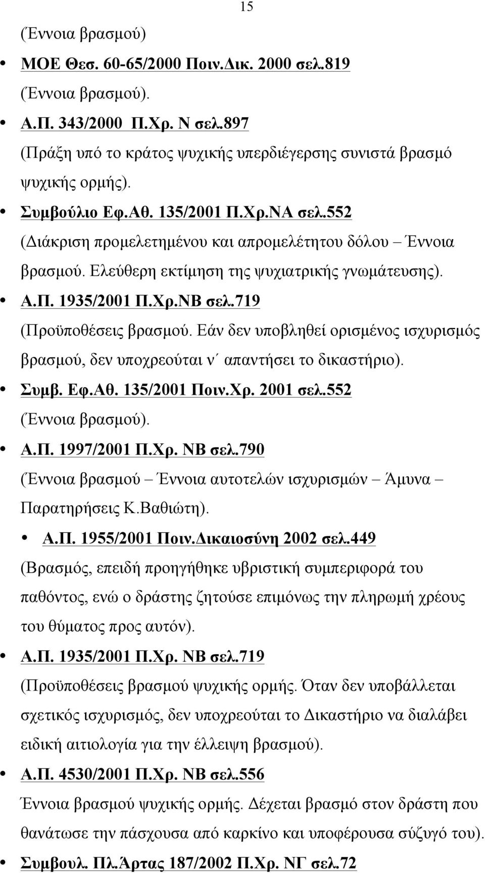 Εάν δεν υποβληθεί ορισµένος ισχυρισµός βρασµού, δεν υποχρεούται ν απαντήσει το δικαστήριο). Συµβ. Εφ.Αθ. 135/2001 Ποιν.Χρ. 2001 σελ.552 (Έννοια βρασµού). Α.Π. 1997/2001 Π.Χρ. ΝΒ σελ.