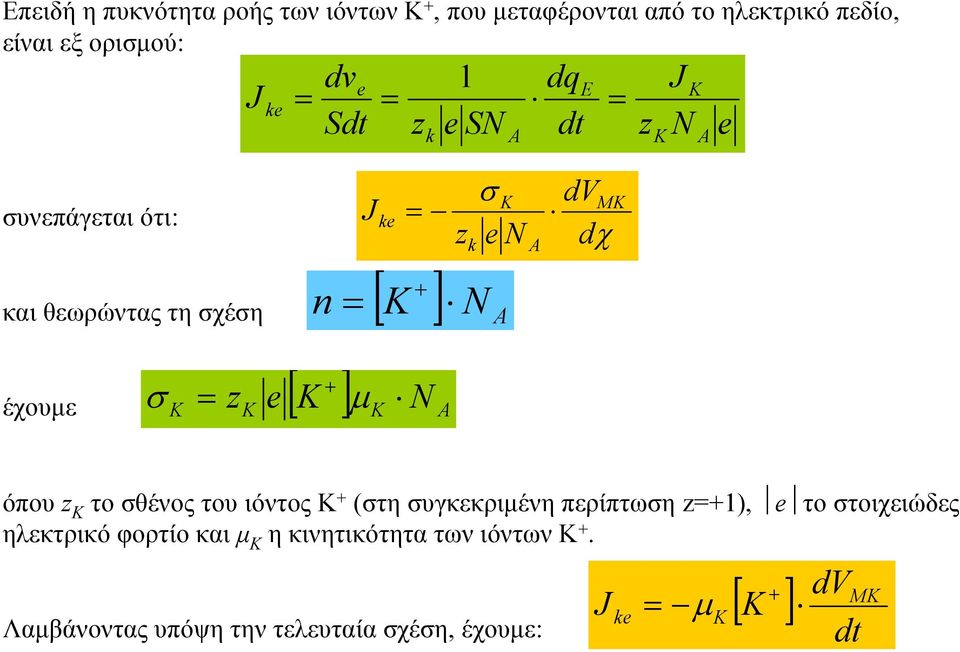 έχουμε σ K = z K e [ K + ] μk N A όπου z K το σθένος του ιόντος Κ + (στη συγκεκριμένη περίπτωση z=+1), e το στοιχειώδες