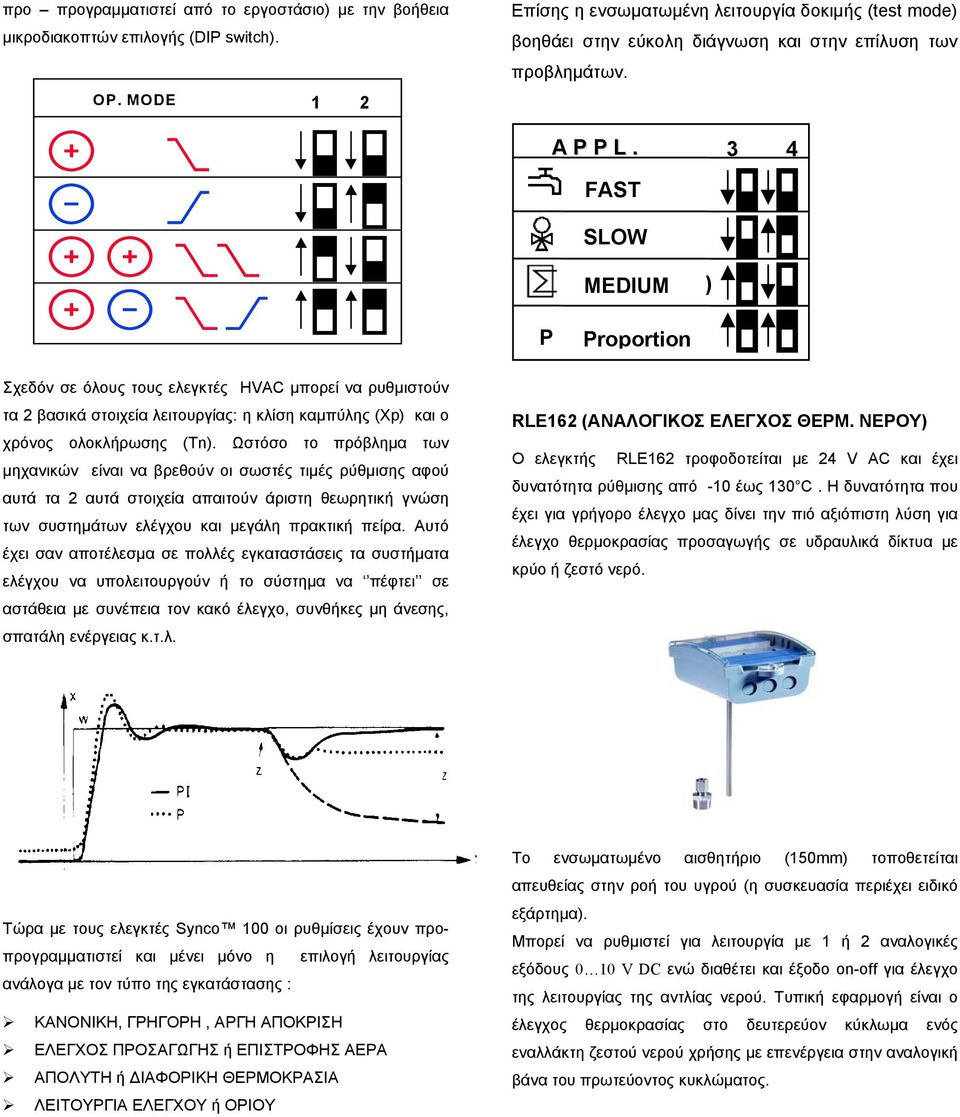 3 4 FAS SLOW MEDIUM ) P Proportion Σχεδόν σε όλους τους ελεγκτές HVAC µπορεί να ρυθµιστούν τα 2 βασικά στοιχεία λειτουργίας: η κλίση καµπύλης (Xp) και ο χρόνος ολοκλήρωσης (n).