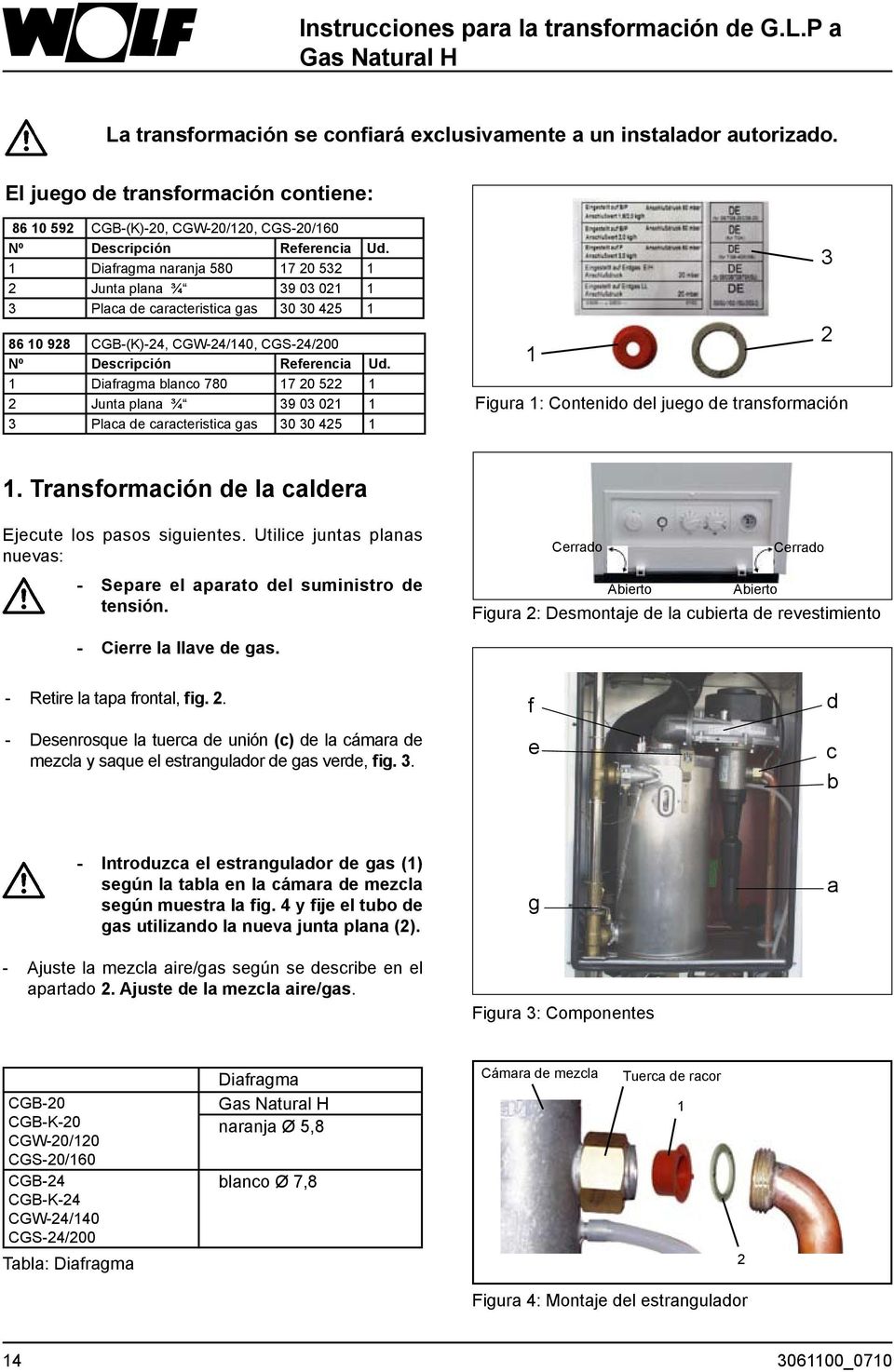 1 Diafragma naranja 580 17 20 532 1 2 Junta plana ¾ 39 03 021 1 3 Placa de caracteristica gas 30 30 425 1 86 10 928 CGB-(K)-24, CGW-24/140, CGS-24/200 Nº Descripción Referencia Ud.