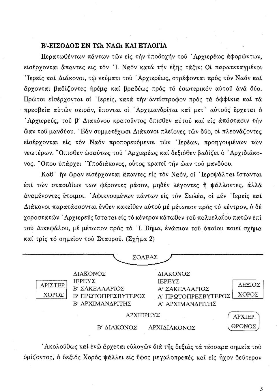 Π ρώτοι εισέρχονται οί 'Ιερ είς, κατά τήν αντίστροφον πρός τά όφ φ ίκια καί τά πρεσβεία αύτών σειράν, επονται οί Ά ρ χιμ α νδριτα ι καί μ ε τ αυτούς ερχεται ό Ά ρ χιερ ευ ς, τού β' Διακόνου