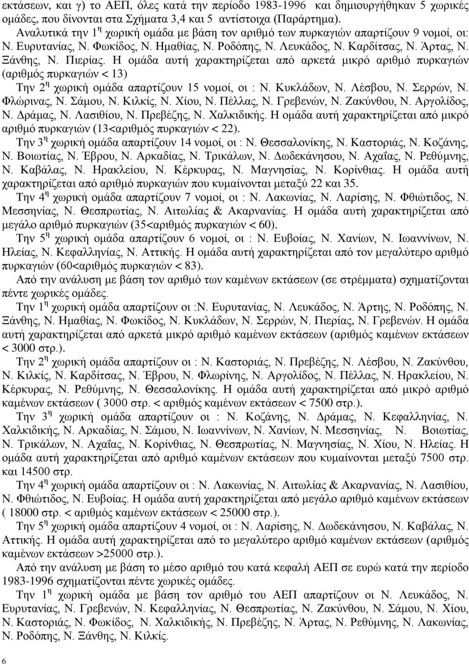 Η ομάδα αυτή χαρακτηρίζεται από αρκετά μικρό αριθμό πυρκαγιών (αριθμός πυρκαγιών < 13) Την 2 η χωρική ομάδα απαρτίζουν 15 νομοί, οι : Ν. Κυκλάδων, Ν. Λέσβου, Ν. Σερρών, Ν. Φλώρινας, Ν. Σάμου, Ν.