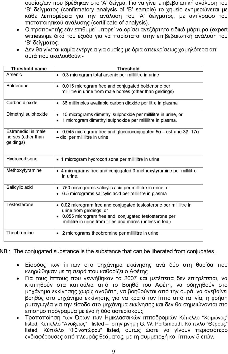 ανάλυσης (certificate of analysis). Ο προπονητής εάν επιθυμεί μπορεί να ορίσει ανεξάρτητο ειδικό μάρτυρα (expert witness)με δικά του έξοδα για να παρίσταται στην επιβεβαιωτική ανάλυση του Β δείγματος.