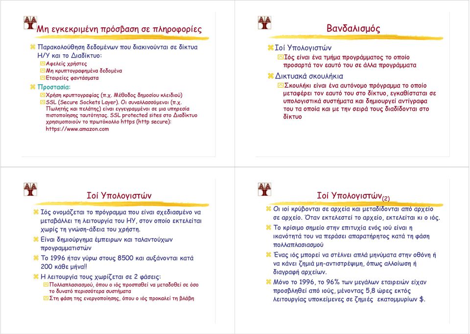 SSL protected sites στο ιαδίκτυο χρησιµοποιούν το πρωτόκολλο https (http secure): https://www.amazon.