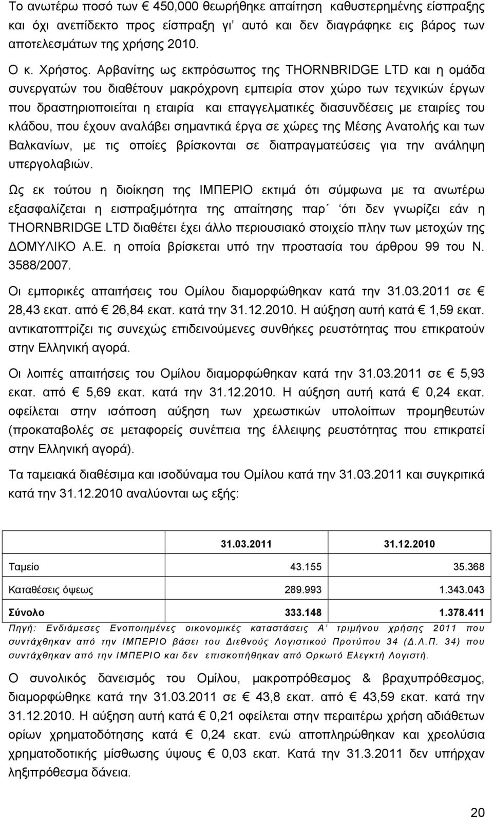 εταιρίες του κλάδου, που έχουν αναλάβει σημαντικά έργα σε χώρες της Μέσης Ανατολής και των Βαλκανίων, με τις οποίες βρίσκονται σε διαπραγματεύσεις για την ανάληψη υπεργολαβιών.