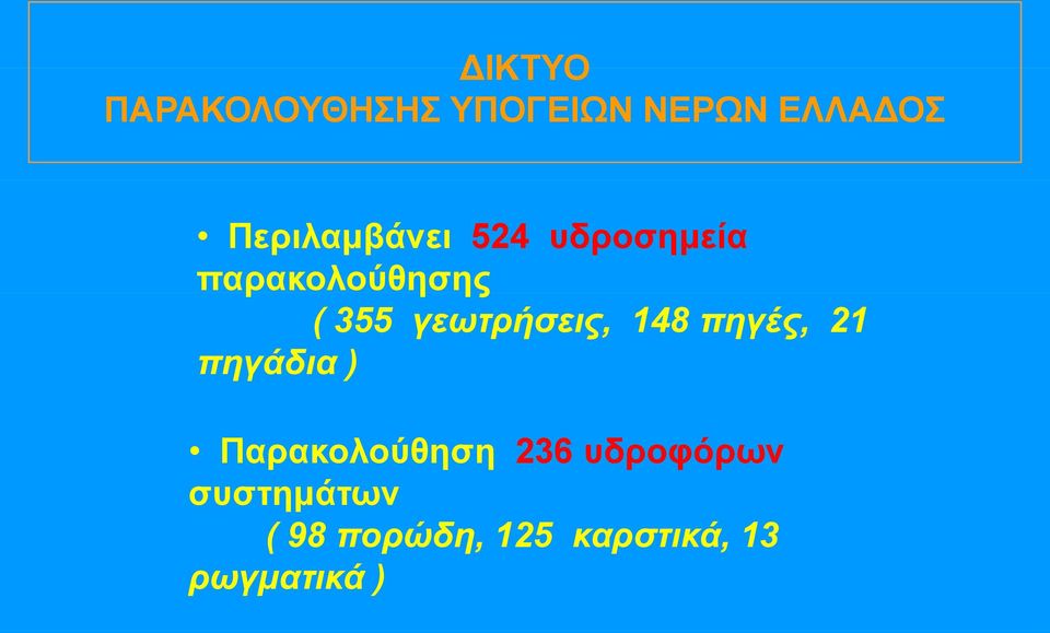 γεωτρήσεις, 148 πηγές, 21 πηγάδια ) Παρακολούθηση