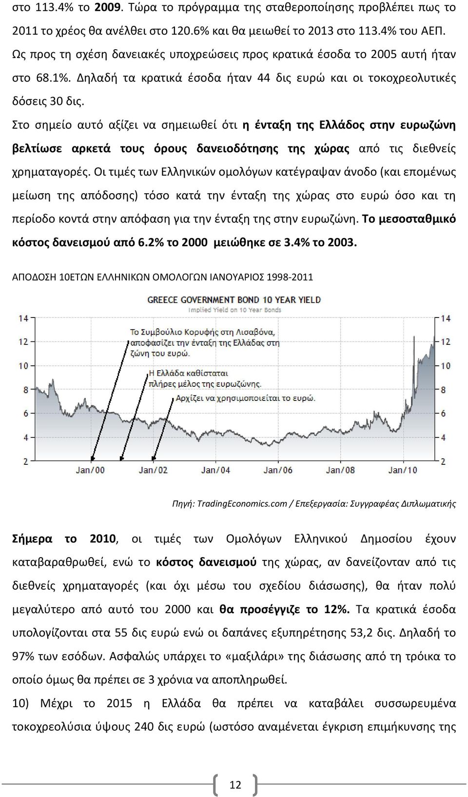 Στο σημείο αυτό αξίζει να σημειωθεί ότι η ένταξη της Ελλάδος στην ευρωζώνη βελτίωσε αρκετά τους όρους δανειοδότησης της χώρας από τις διεθνείς χρηματαγορές.