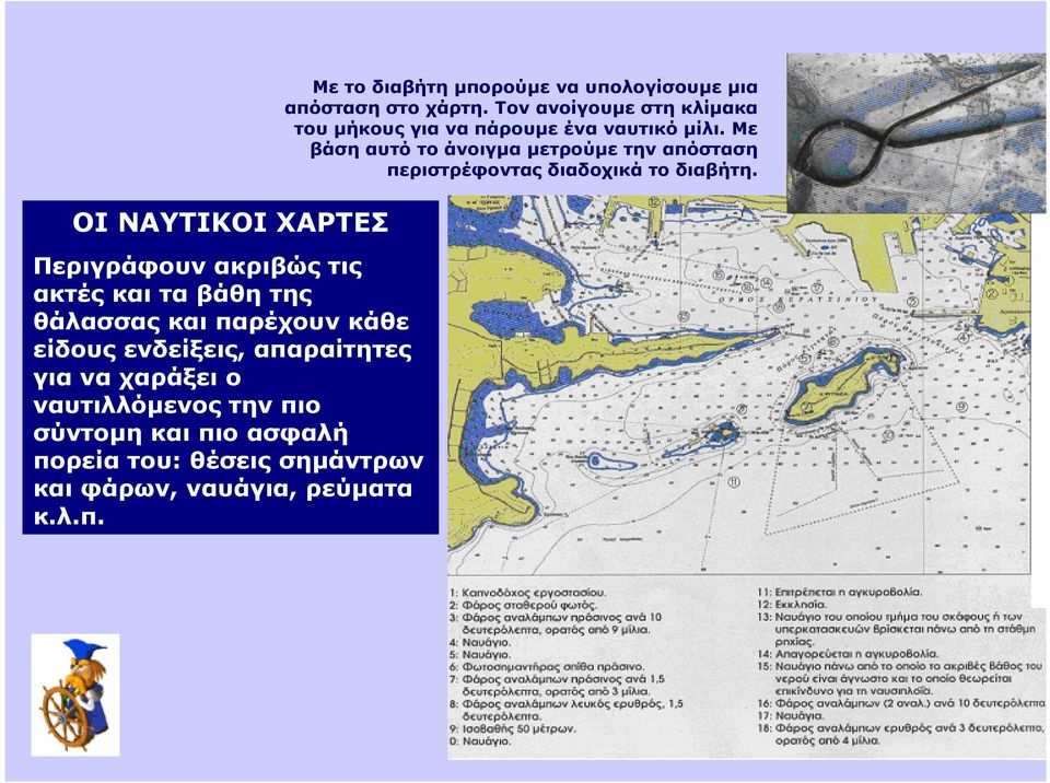 ναυάγια, ρεύµατα κ.λ.π. Με το διαβήτη µπορούµε να υπολογίσουµε µια απόσταση στο χάρτη.