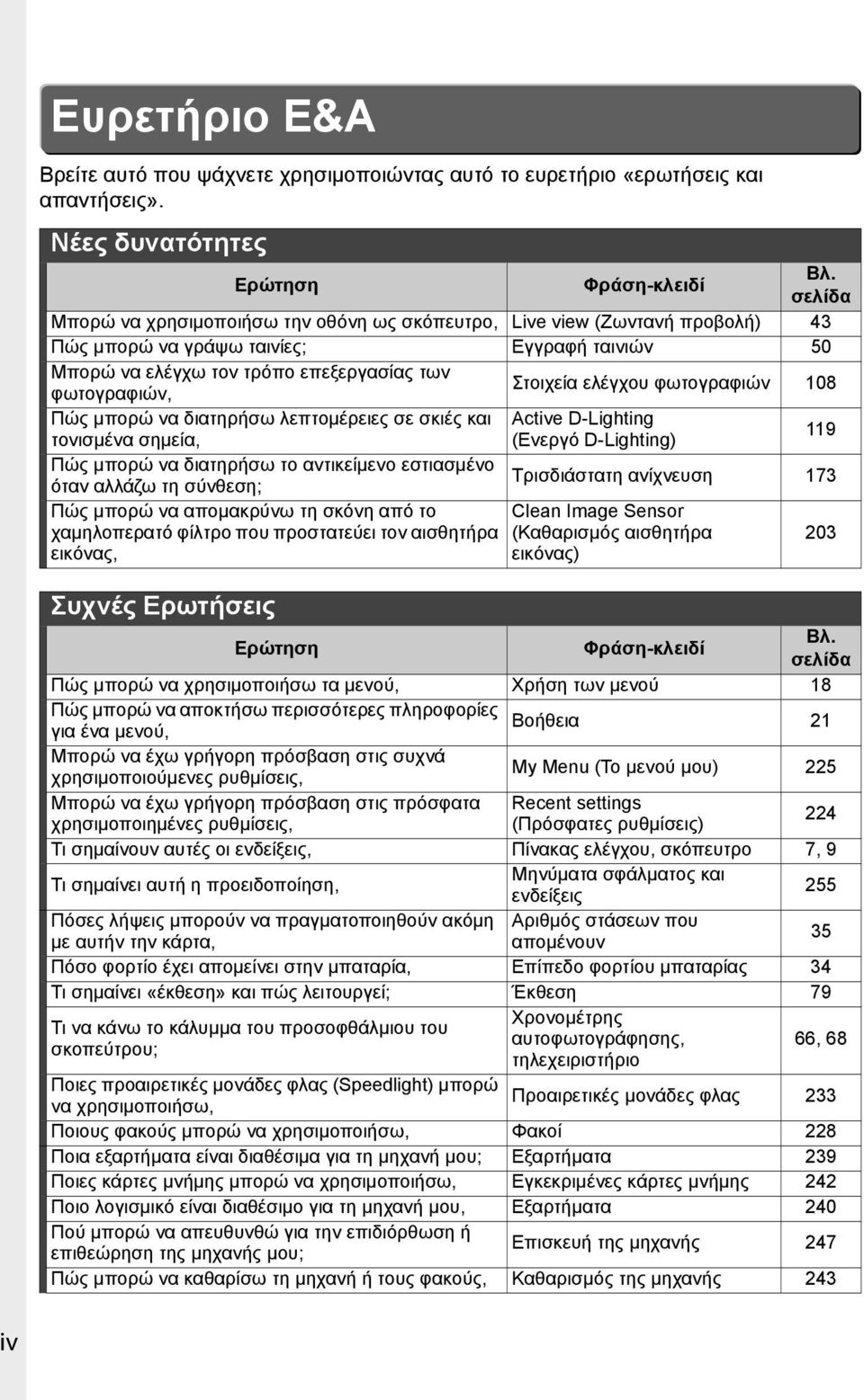 ελέγχου φωτογραφιών 108 Πώς μπορώ να διατηρήσω λεπτομέρειες σε σκιές και Active D-Lighting τονισμένα σημεία, (Ενεργό D-Lighting) 119 Πώς μπορώ να διατηρήσω το αντικείμενο εστιασμένο όταν αλλάζω τη