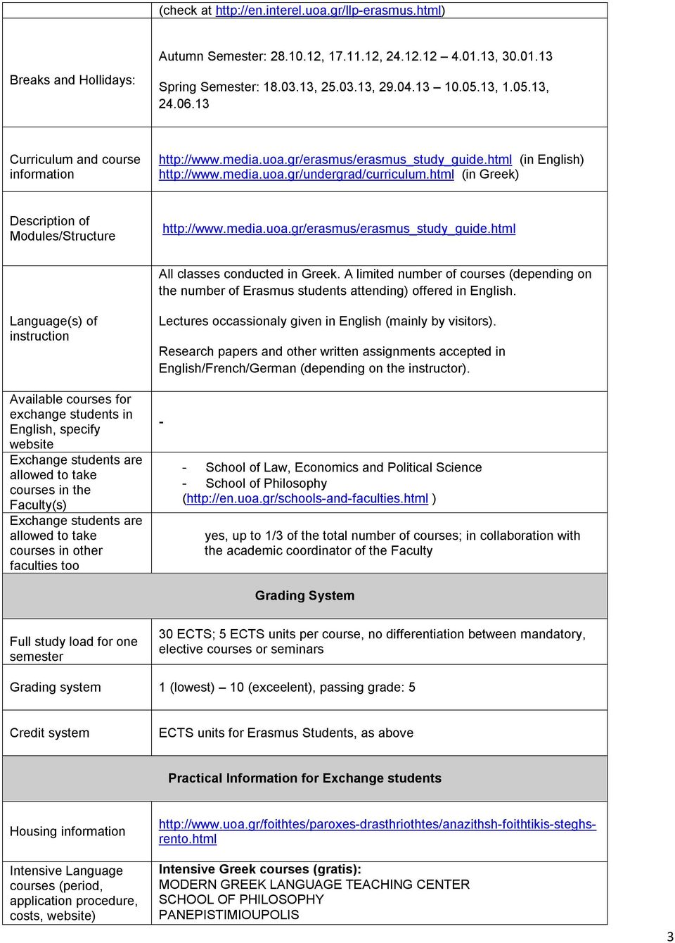 html (in Greek) Description of Modules/Structure http://www.media.uoa.gr/erasmus/erasmus_study_guide.html All classes conducted in Greek.