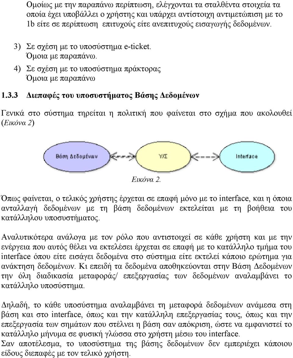 Όπως φαίνεται, ο τελικός χρήστης έρχεται σε επαφή μόνο με το interface, και η όποια ανταλλαγή δεδομένων με τη βάση δεδομένων εκτελείται με τη βοήθεια του κατάλληλου υποσυστήματος.