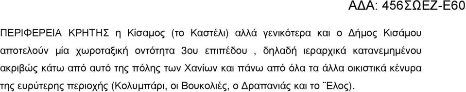 ακριβώς κάτω από αυτό της πόλης των Χανίων και πάνω από όλα τα άλλα οικιστικά