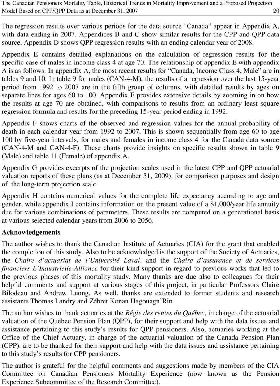 Appendix D shows QPP regression results with an ending calendar year of 2008.